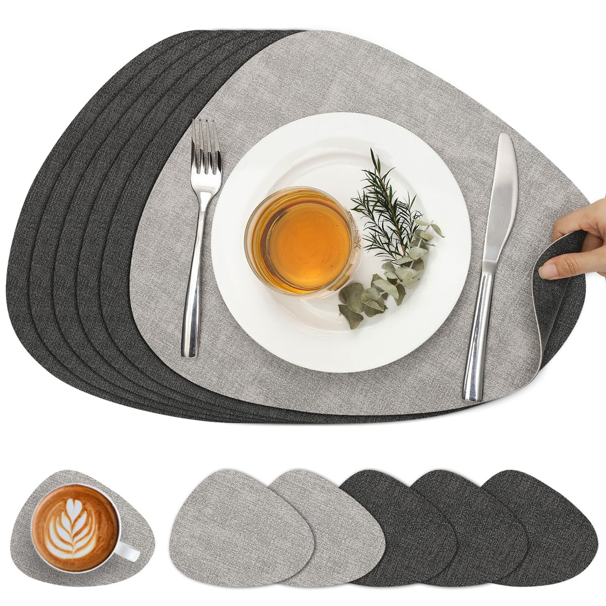 Faux Leather Placemats Set of 4, Dual Sided with Drink Coasters