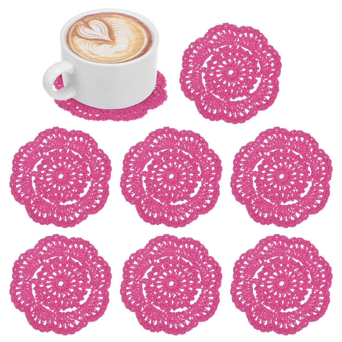 M METERXITY 8pcs Handmade Crochet Coasters 4"/10cm Round Light Pink