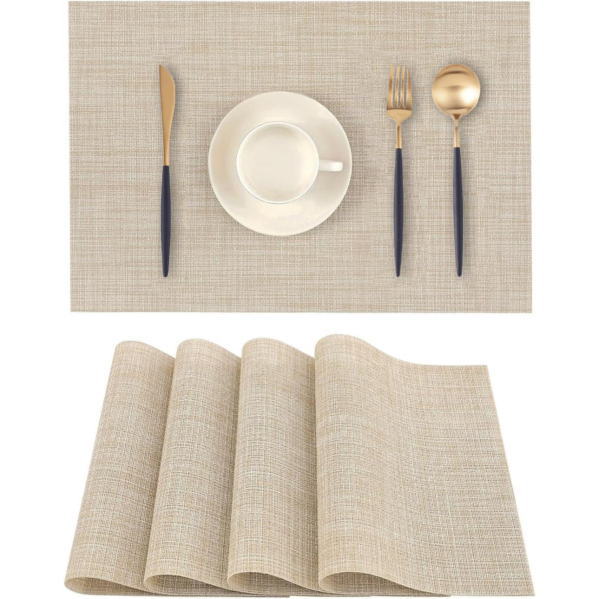 Frame Gold Placemats Set of 2 - Heat-Resistant, Non-Slip Table Mats