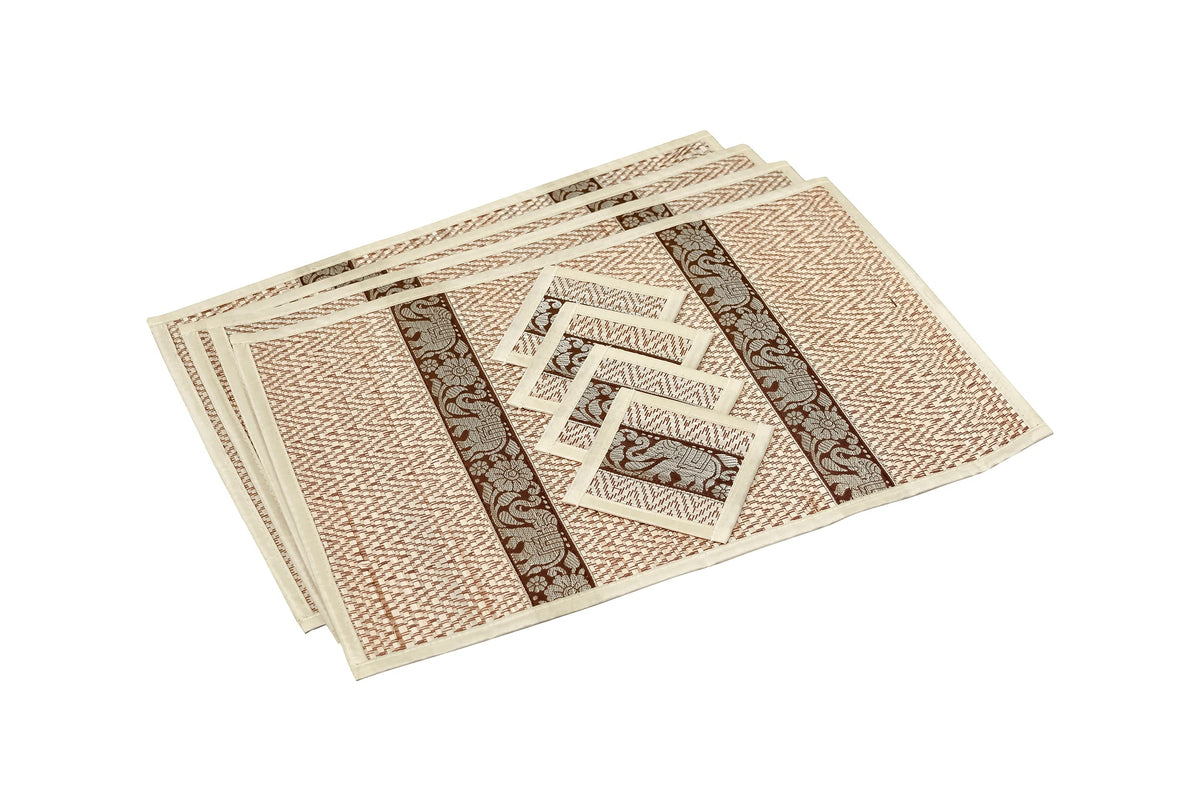 Hand-Woven Wicker Reed Placemats Coaster Set Alternative to Plastic Heat Resistant + Eco-Friendly Thai Style Durable Placemats, Available in 3 Different Sizes for Dining Table Set of 4