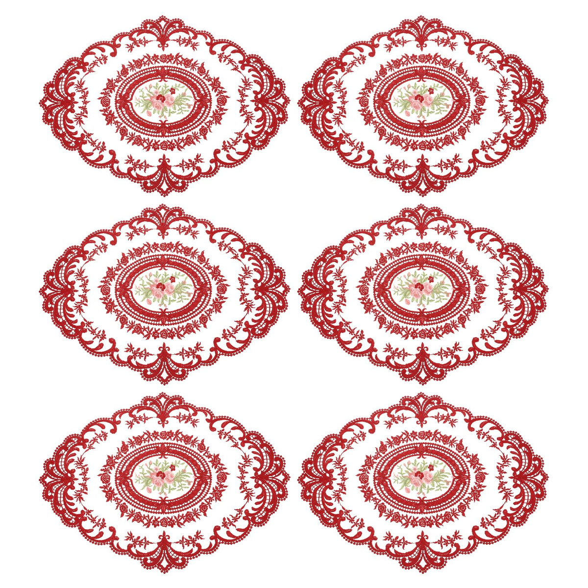 uxcell 6Pack Retro Lace Placemat 12x16-in Oval Embroidered Table Place Mats French Crochet Doilies Coasters Cup Mat for Home Wedding, Sapphire Blue