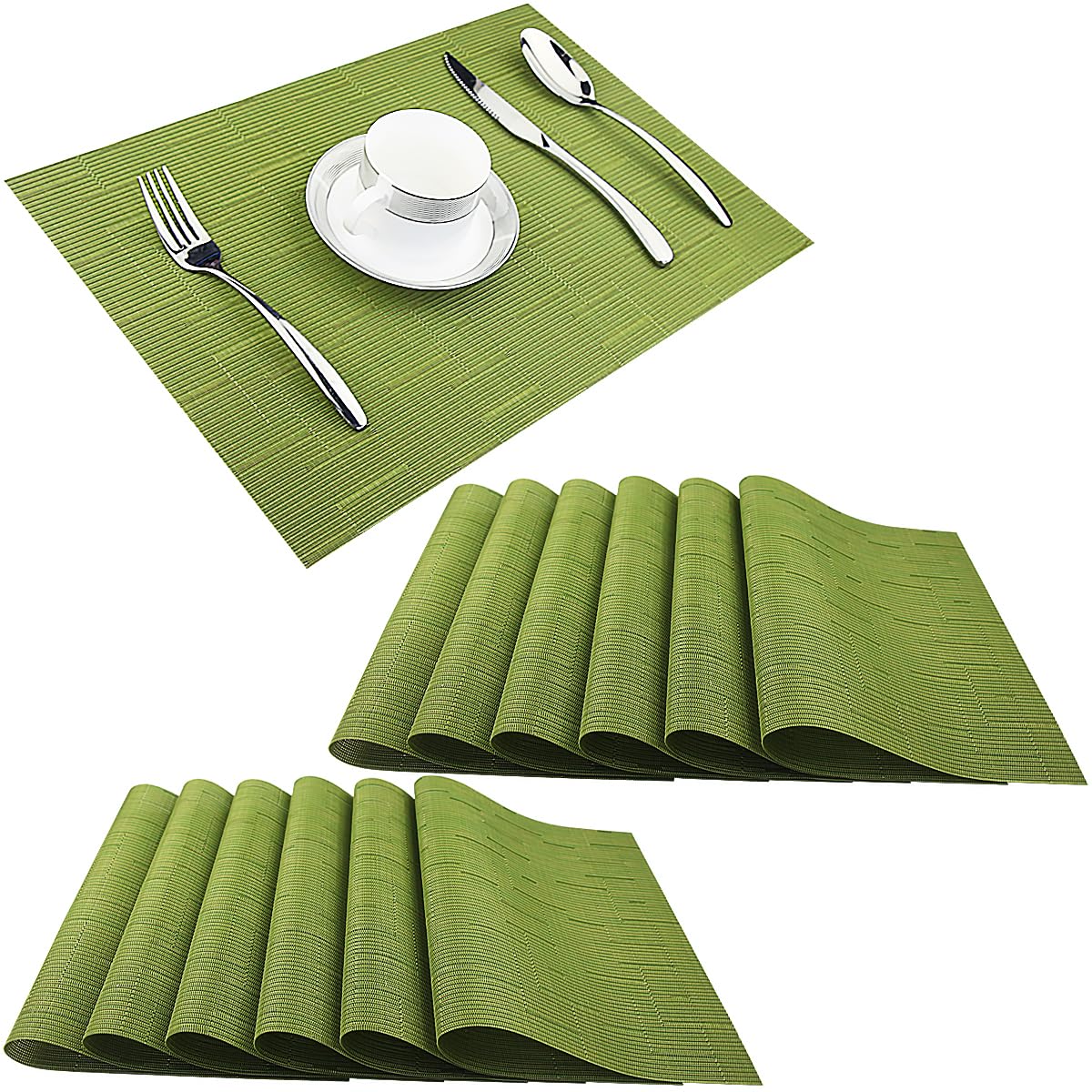 PIGCHCY Beige Placemats Set of 4 Vinyl PVC Durable Place Mats for Dining Table,Heat Resistant Non-Slip Woven Tabel Mats (18x12 inches, Beige)