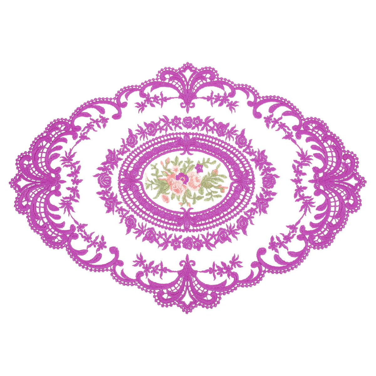 uxcell Retro Lace Placemat 16x22-in Oval Embroidered Table Place Mats French Crochet Doilies Coasters Cup Mat for Home Wedding, Pure White