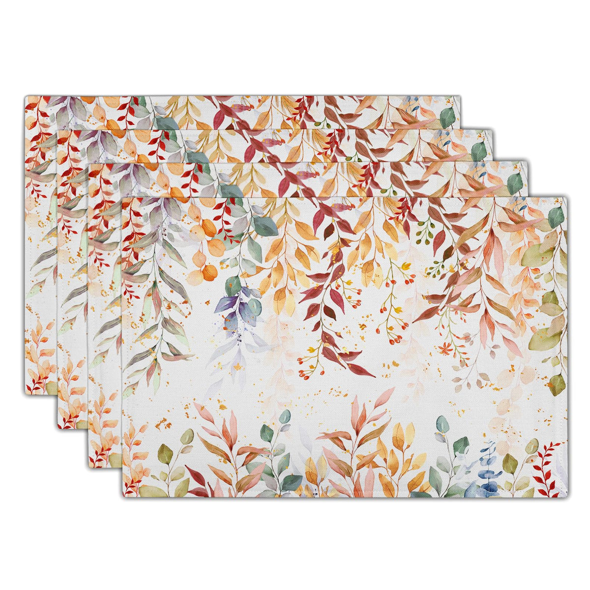 Blue Floral Branches Placemats Set of 4 ，12 x 18 Inch Chinoiserie Table Mats Washable Heat Resistant Linen Fabric Rectangle Place Mat for Indoor Outdoor Kitchen Dining Home Decor