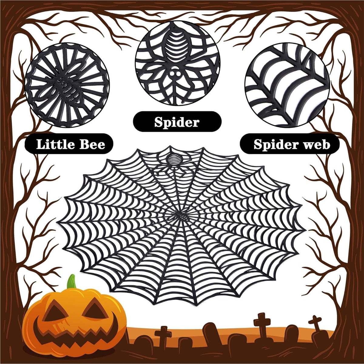8 Pcs Halloween Spider Web Placemats, 15" Non Slip Halloween Table Mats