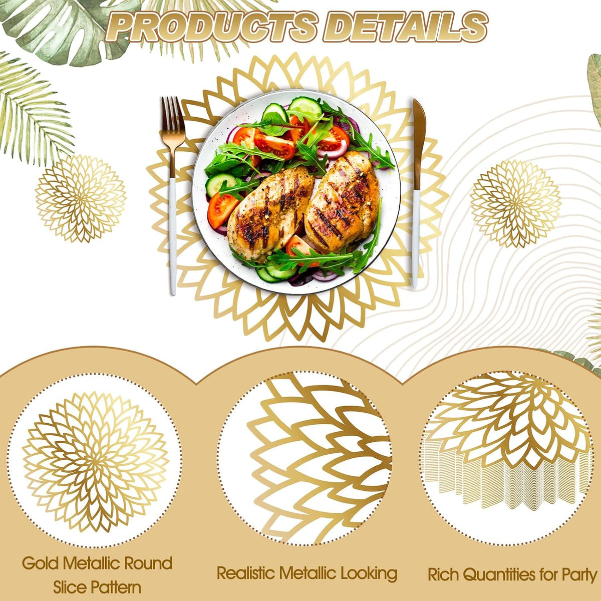 Geosar 200 Pcs Gold Round Disposable Paper Placemats Set 13 Inch