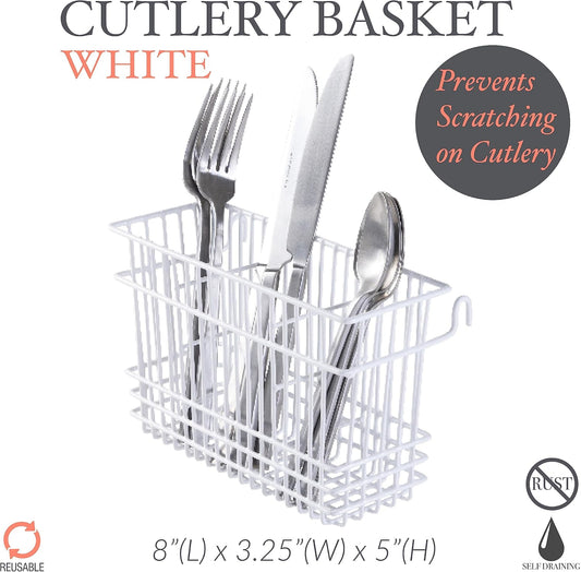 Kitchen Details Cutlery Basket | Hanging | Attach to Standard Dish Drying Rack | Utensil Caddy | Vinyl Coated | 3 Compartment | White