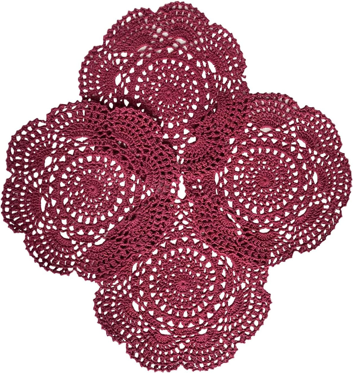 Phantomon 8 Inch Doilies Crochet Round Lace Doily Handmade Placemats 100% Cotton Crocheted Coasters, Pack of 4 (Burgundy)