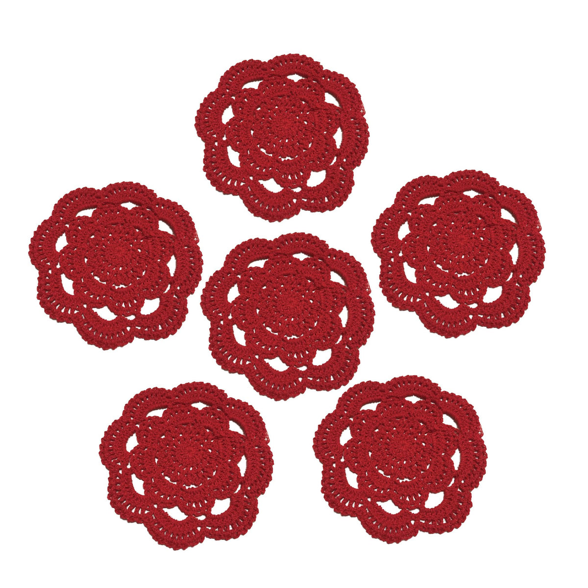 KuGuo Crochet Cotton Coasters, 6 Pack, 6 Inch Round, White