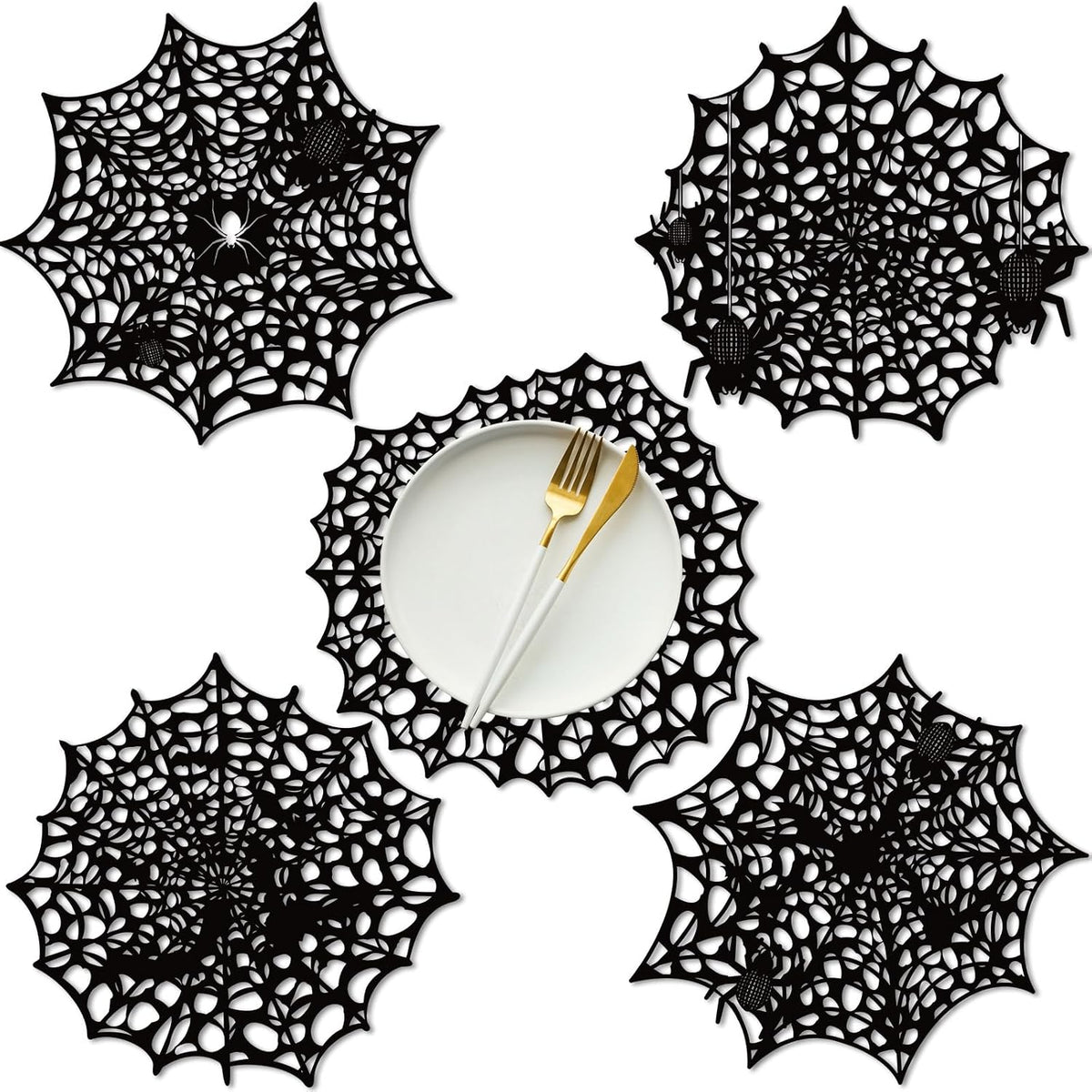 Havawish 50 Pcs Halloween Spider Web Placemats 13" Black Spiderweb