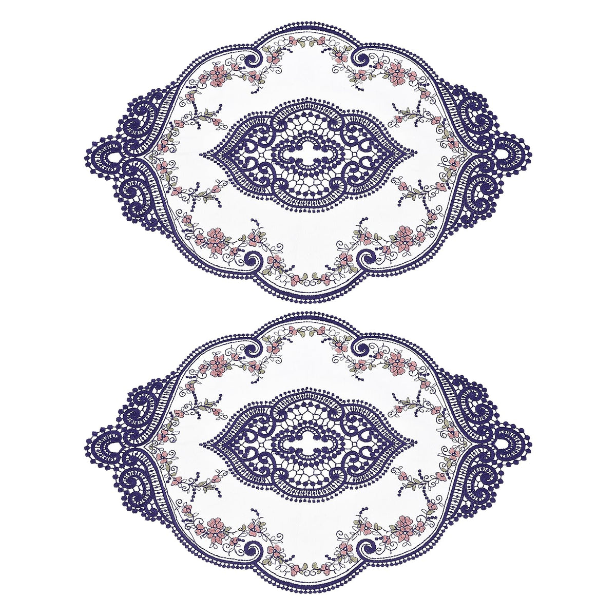 uxcell 2Pack Retro Lace Placemat 12x17-in Oval Embroidered Table Place Mats French Crochet Doilies Coasters Cup Mat for Home Wedding, Red