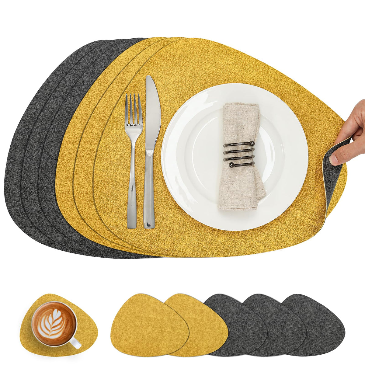 Faux Leather Placemats Set of 4, Dual Sided with Drink Coasters