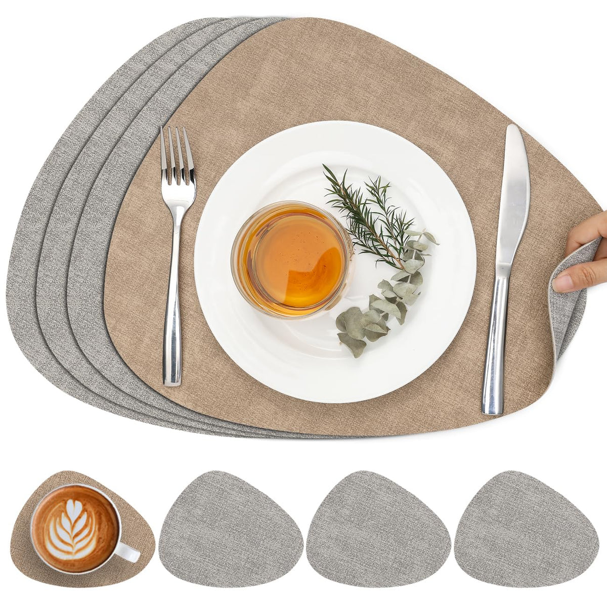Faux Leather Placemats Set of 4, Dual Sided with Drink Coasters