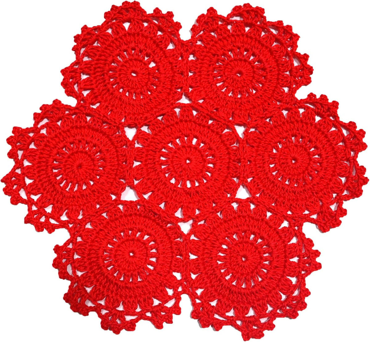 2PCS 10 Inch Sunflower Crochet Place Mats Lace Doilies Coasters Handmade Round Spliced Sunflower Table Cup Mats Easter Mother's Day Decoration,Red