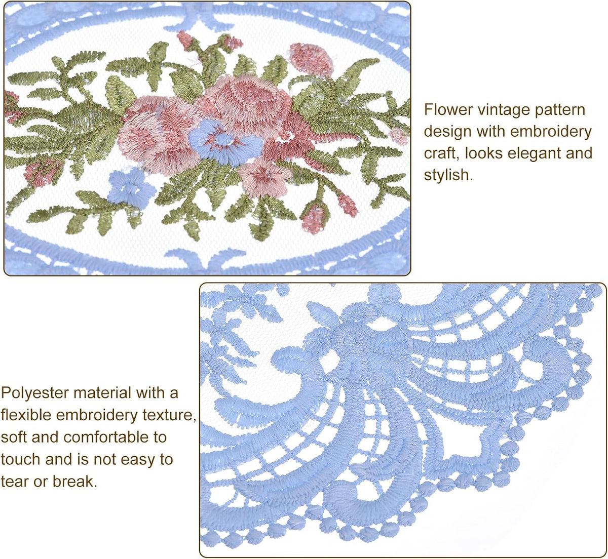 uxcell Retro Lace Placemat 12x16 Oval Embroidered Table Place 2Pack Gray