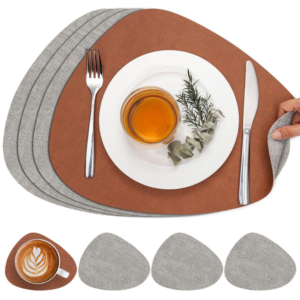 Faux Leather Placemats Set of 4, Dual Sided with Drink Coasters
