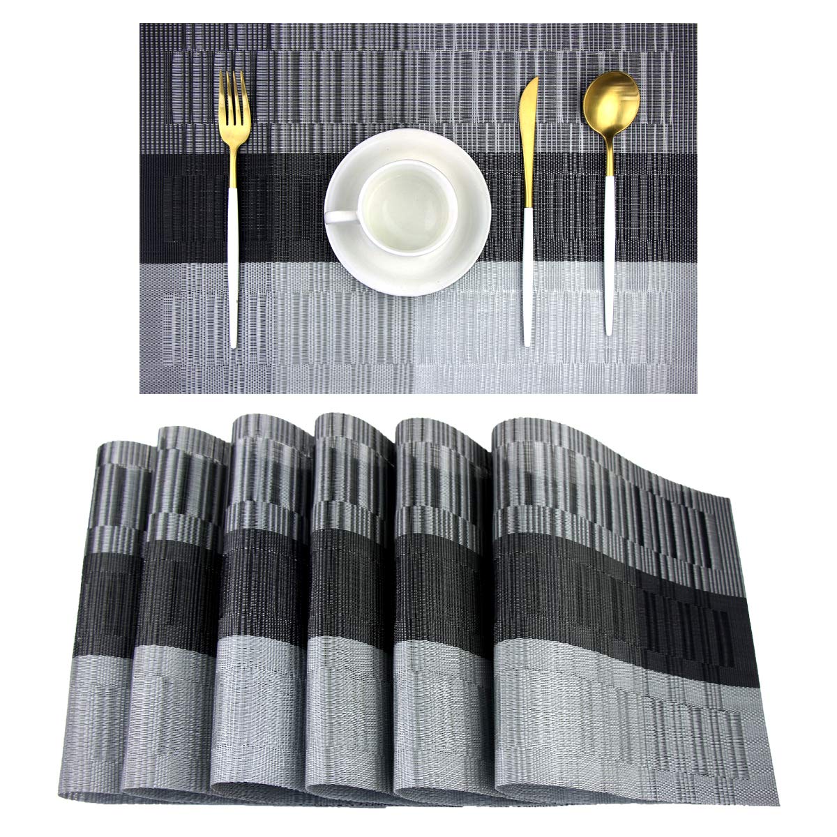 PIGCHCY Beige Placemats Set of 4 Vinyl PVC Durable Place Mats for Dining Table,Heat Resistant Non-Slip Woven Tabel Mats (18x12 inches, Beige)