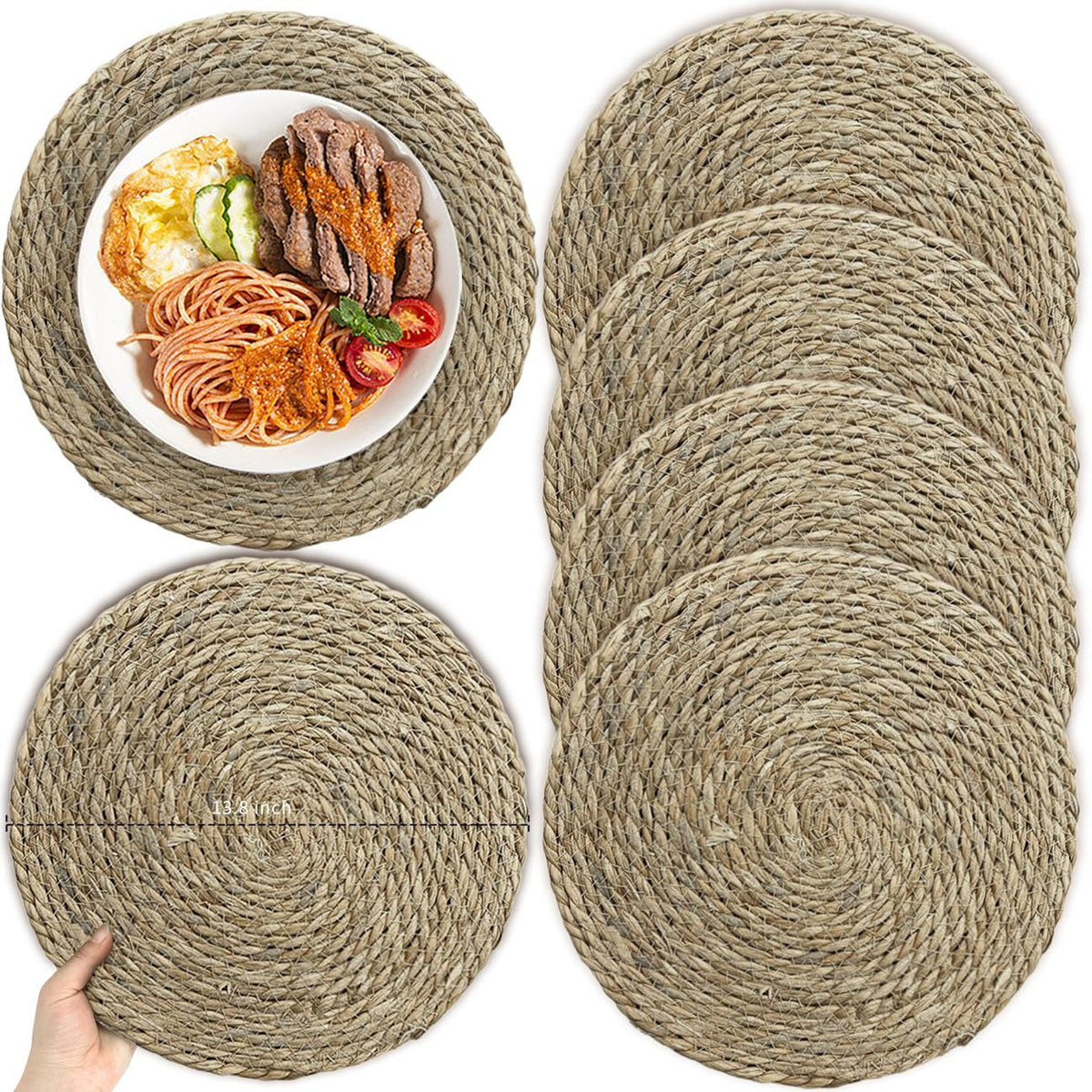 Small Woven Placemats Set of 4, 10 Inch Mini Rattan Placemats Coaster Wicker Place Mats,Natural Farmhouse Jute Braided Table Runner for Small Tableware Please Choose Carefully (10 Inch)
