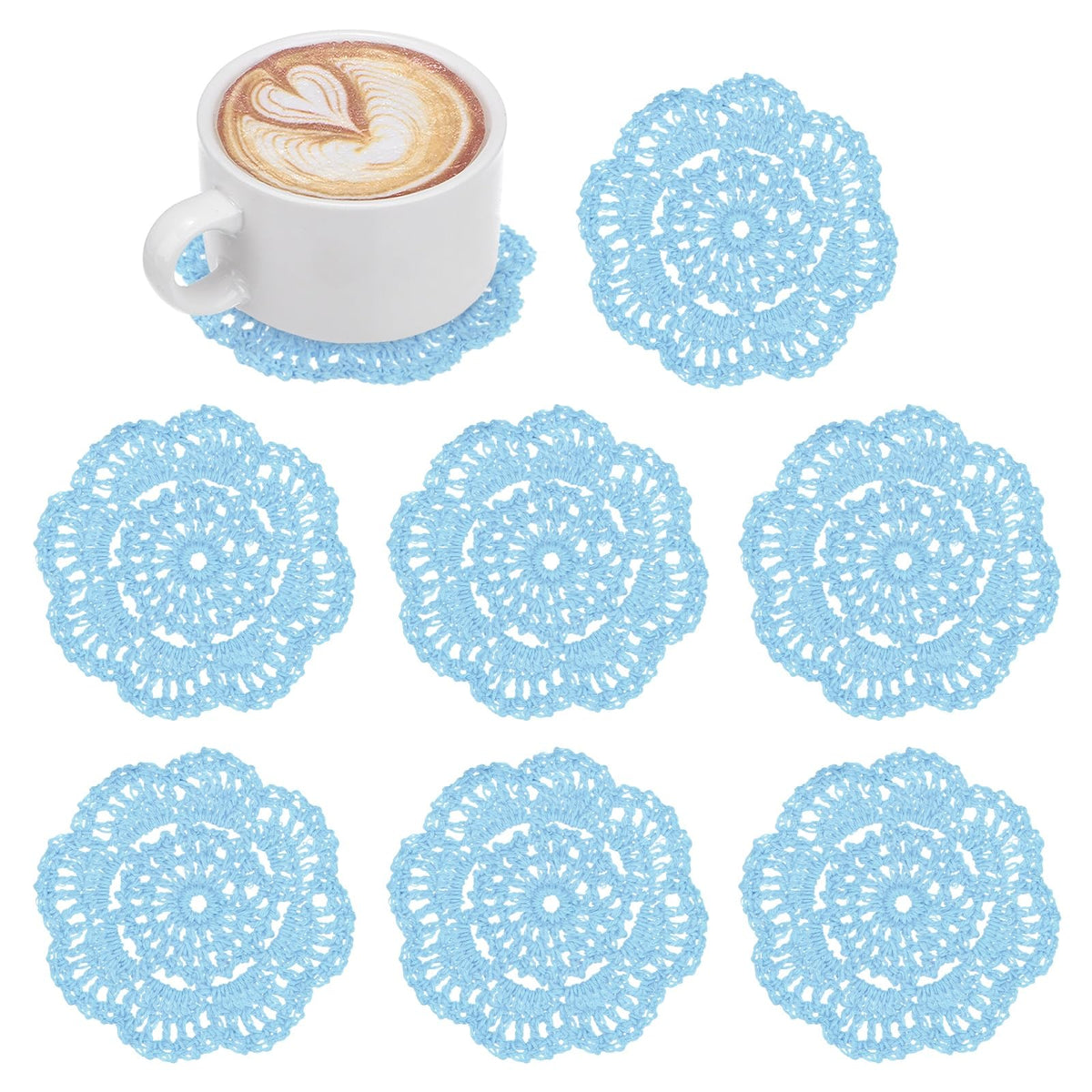 M METERXITY 8pcs Handmade Crochet Coasters 4"/10cm Round Light Pink
