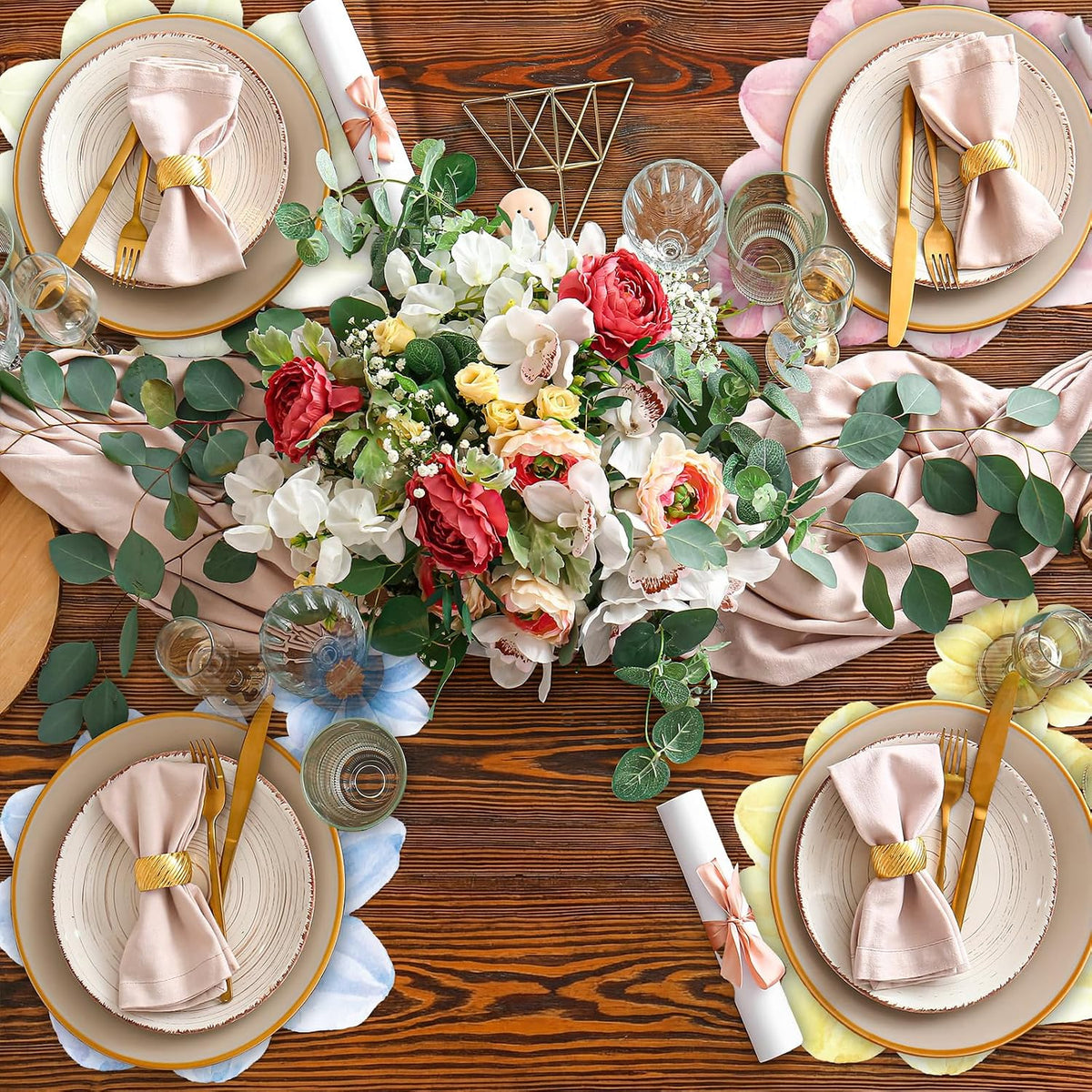 Qinyoung 96 Pcs Floral Paper Placemats and Coasters Set Disposable