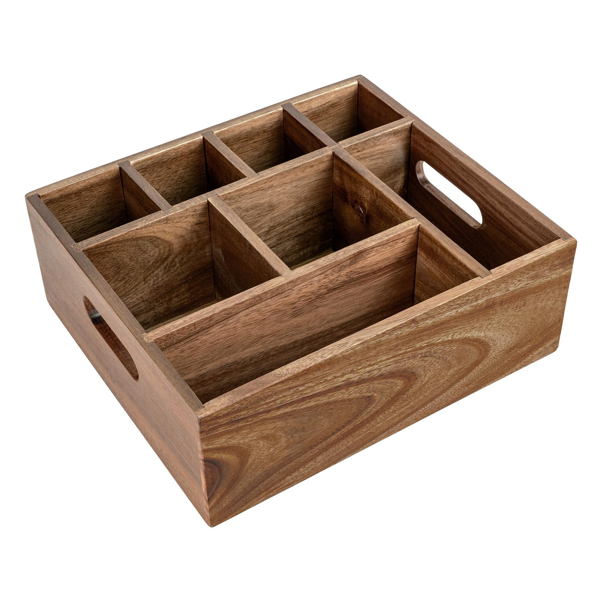 VaeFae Acacia Silverware Caddy, Utensil Holder with Handle, Medium