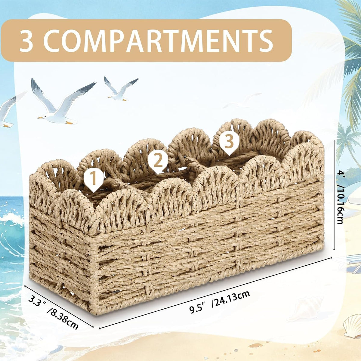 3 Compartment Paper Rope Utensil Holder Silverware Caddy Basket
