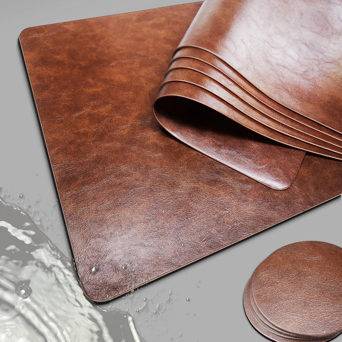 Elegant Placemats and Coasters Set 6, Vinyl Washable Place Mats with Non-Slip Stripes & Metallic Finish, Durable Dining Table Placemats Sets of 6, Dinner Table Mat with Coasters for Table Decor-Silver
