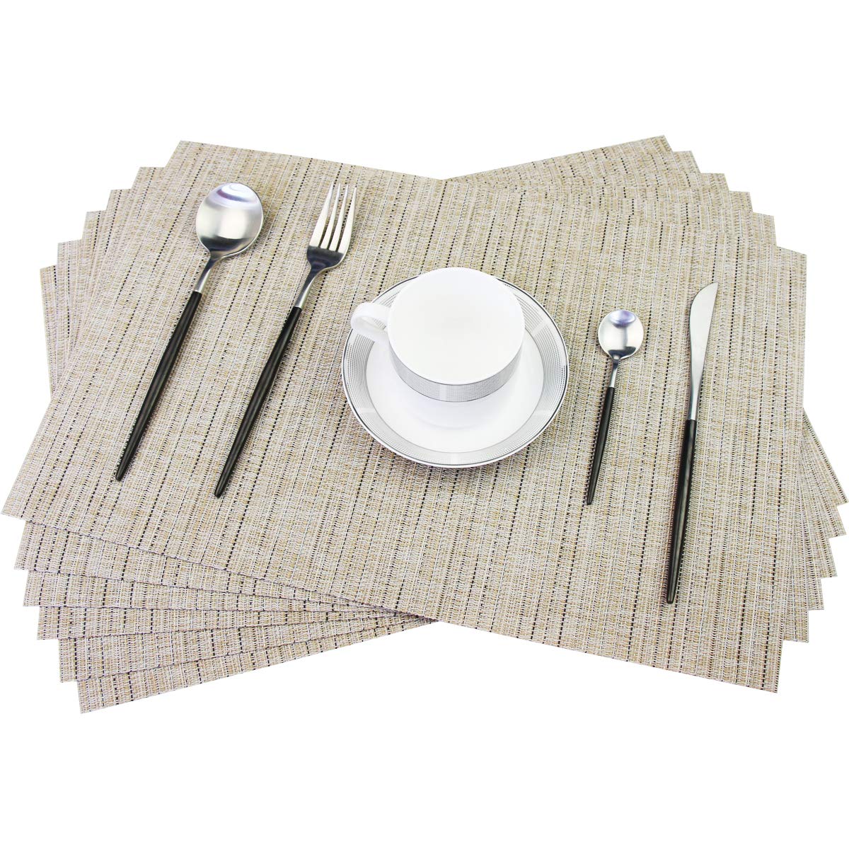 PIGCHCY Beige Placemats Set of 4 Vinyl PVC Durable Place Mats for Dining Table,Heat Resistant Non-Slip Woven Tabel Mats (18x12 inches, Beige)