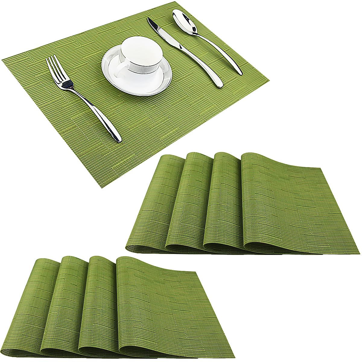 PIGCHCY Beige Placemats Set of 4 Vinyl PVC Durable Place Mats for Dining Table,Heat Resistant Non-Slip Woven Tabel Mats (18x12 inches, Beige)
