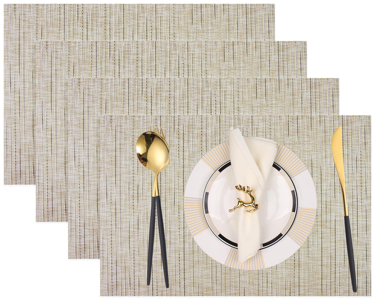 PIGCHCY Beige Placemats Set of 4 Vinyl PVC Durable Place Mats for Dining Table,Heat Resistant Non-Slip Woven Tabel Mats (18x12 inches, Beige)