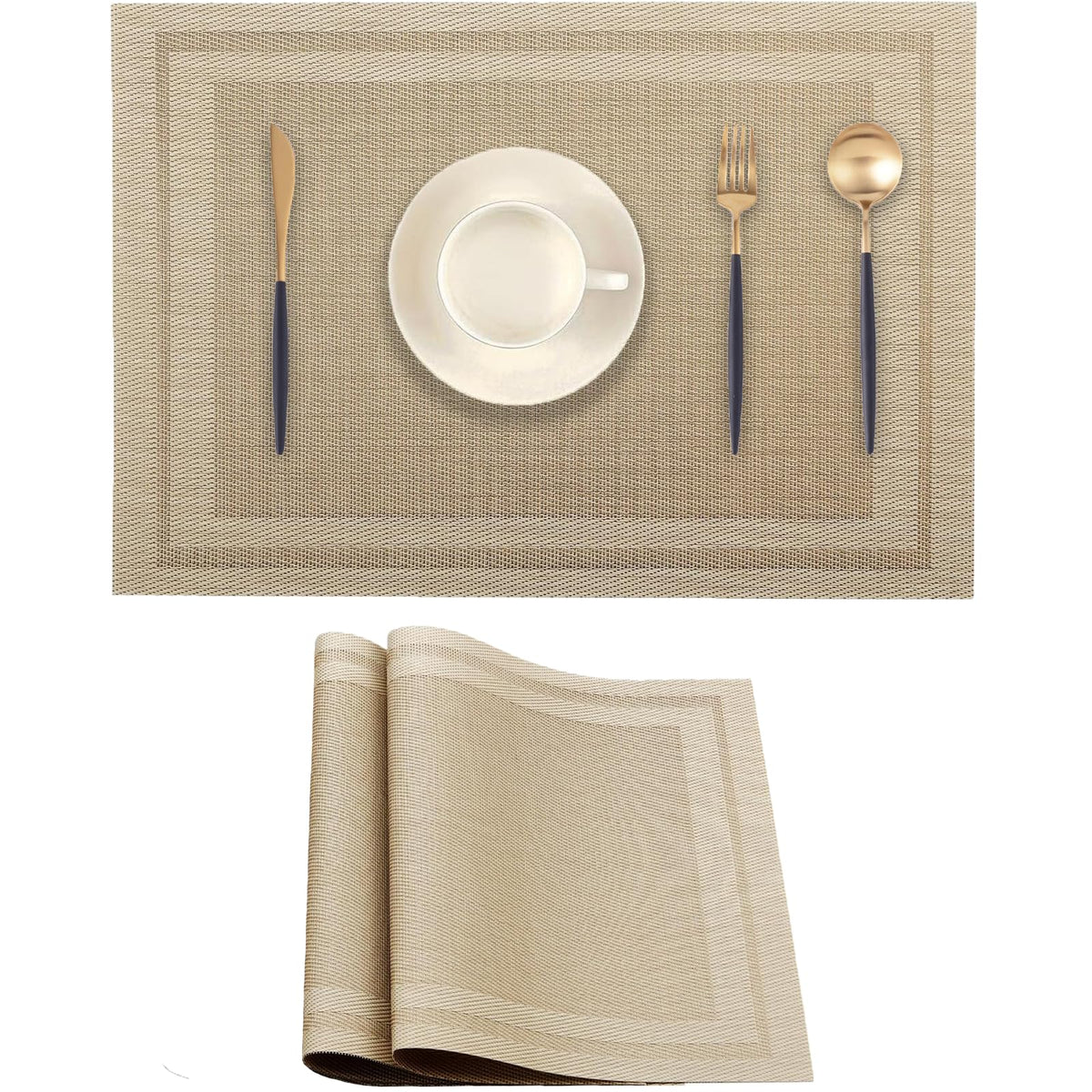 Frame Gold Placemats Set of 2 - Heat-Resistant, Non-Slip Table Mats