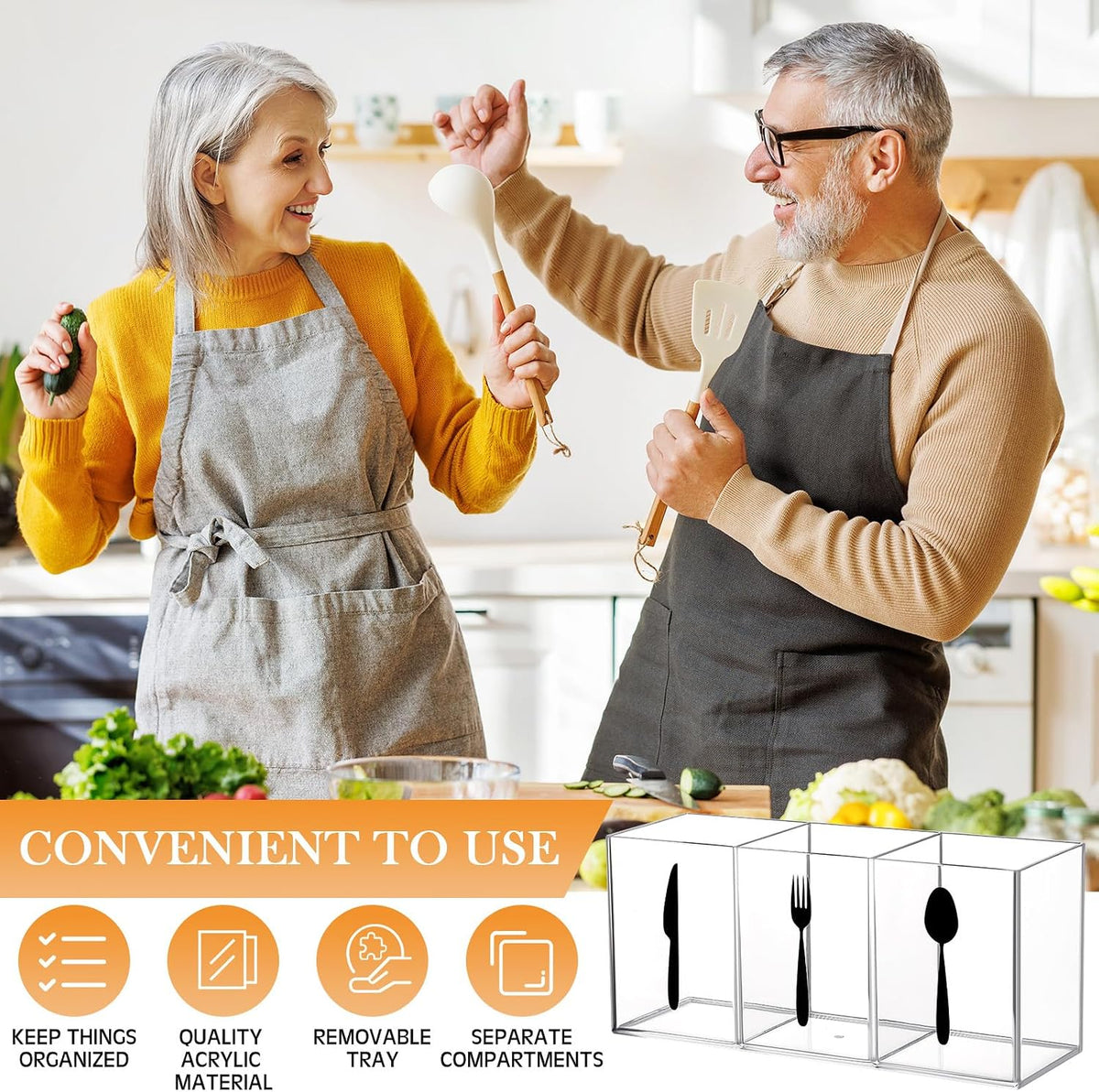 Suzile Acrylic Silverware utensil holder 3 Section,Rectangle,M,Clear