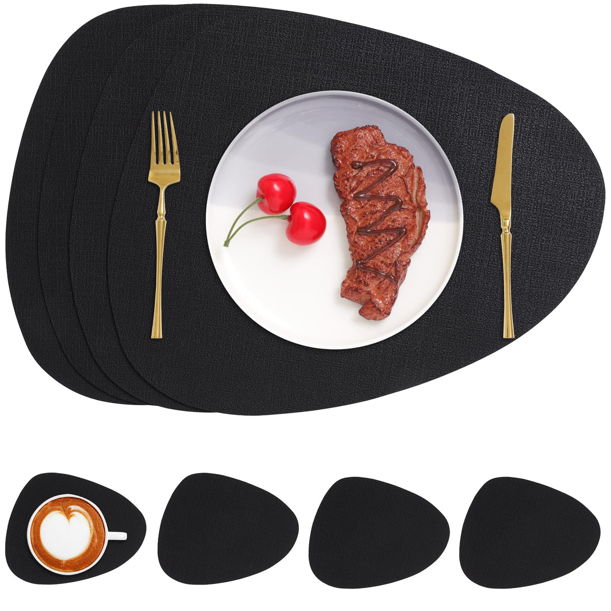 Faux Leather Placemats Set of 4, Dual Sided with Drink Coasters