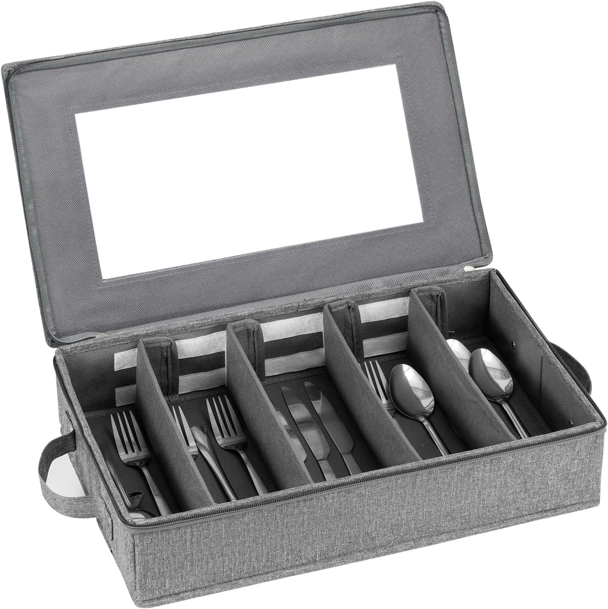 Silverware Storage Box Chest with Dividers, Flatware Utensil Storage Case,