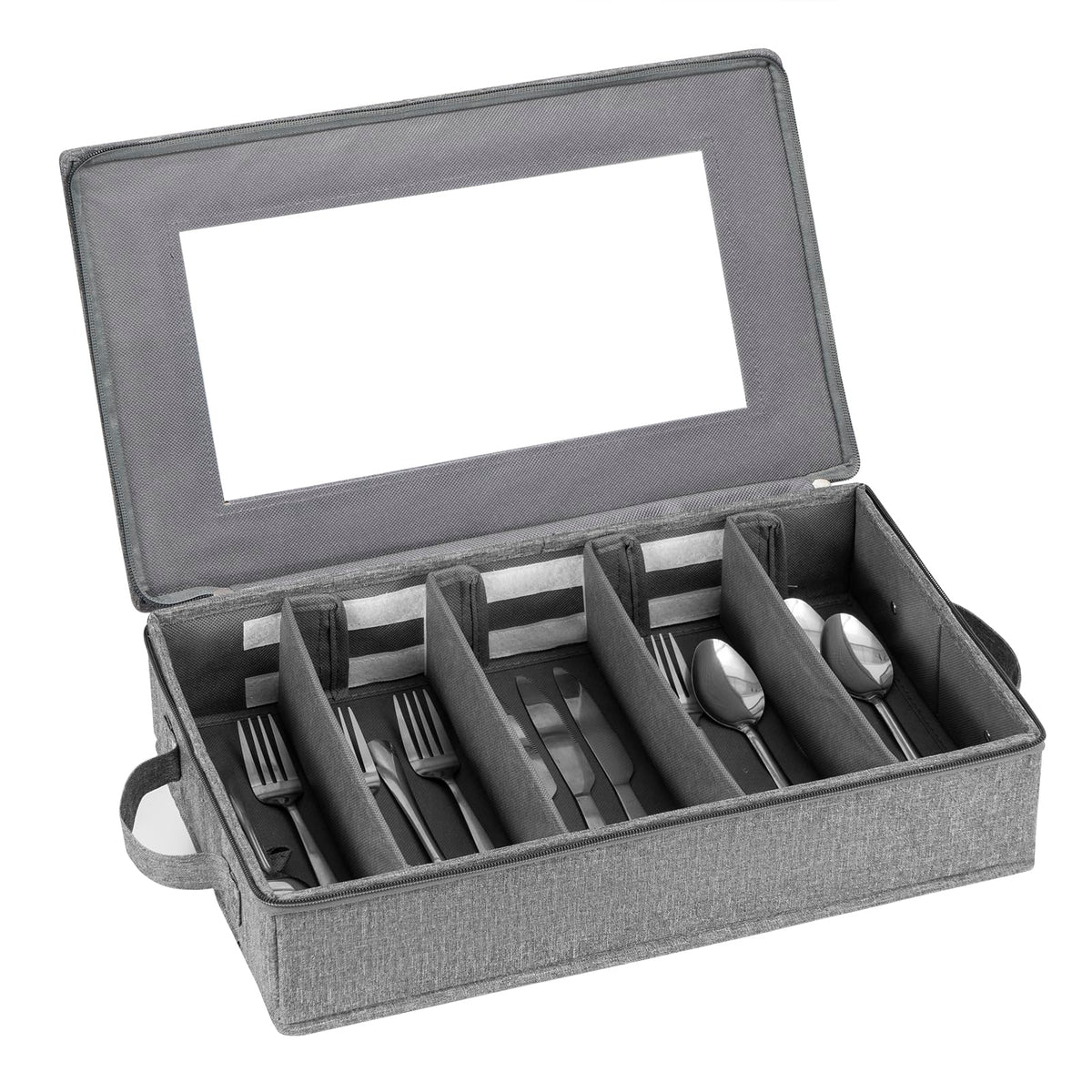Silverware Storage Box Chest with Dividers, Flatware Utensil Storage Case,