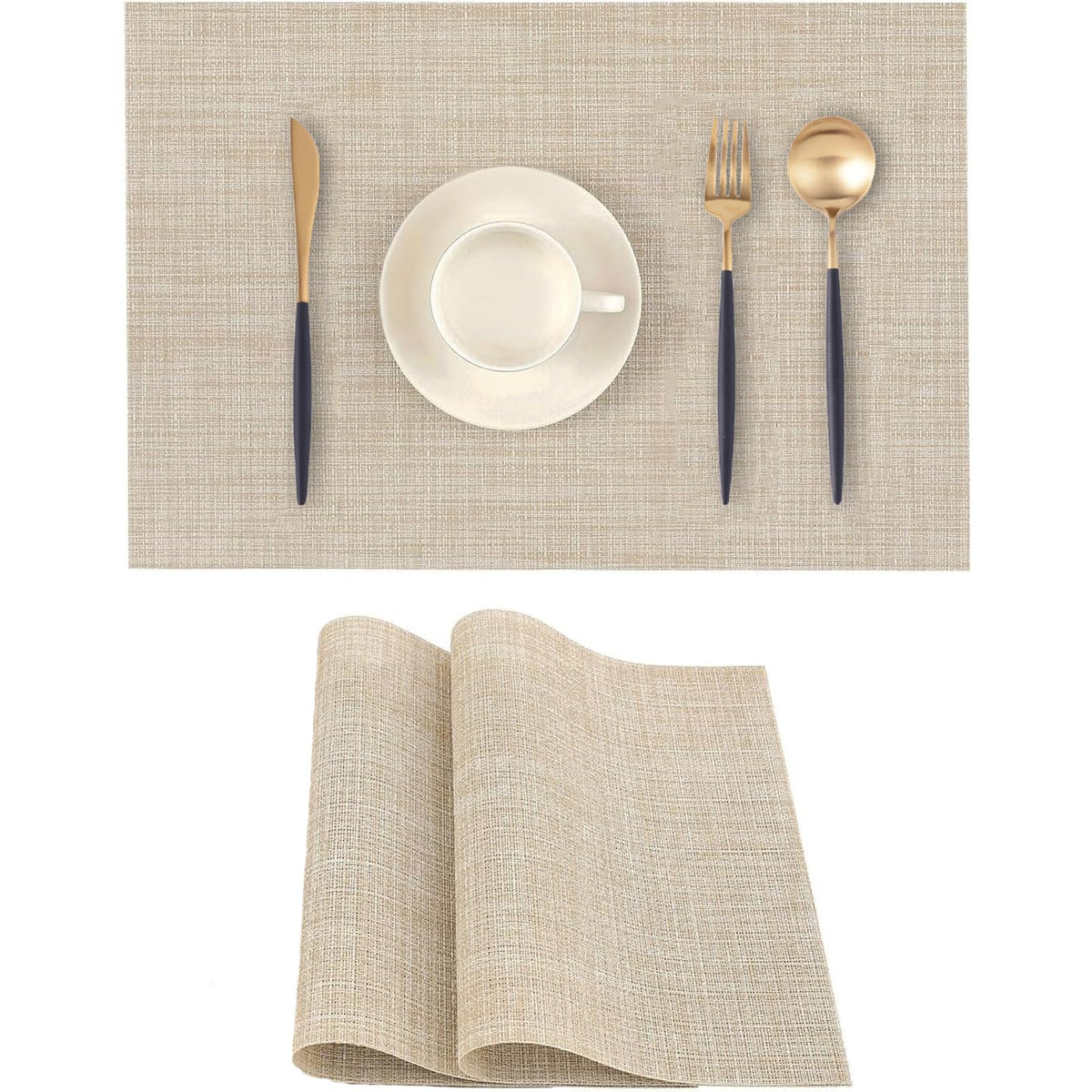 Frame Gold Placemats Set of 2 - Heat-Resistant, Non-Slip Table Mats