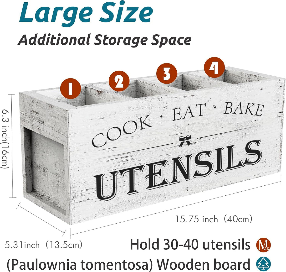 Suli Extra Large Utensil Holder Countertop for Kitchen Counter,White Grain
