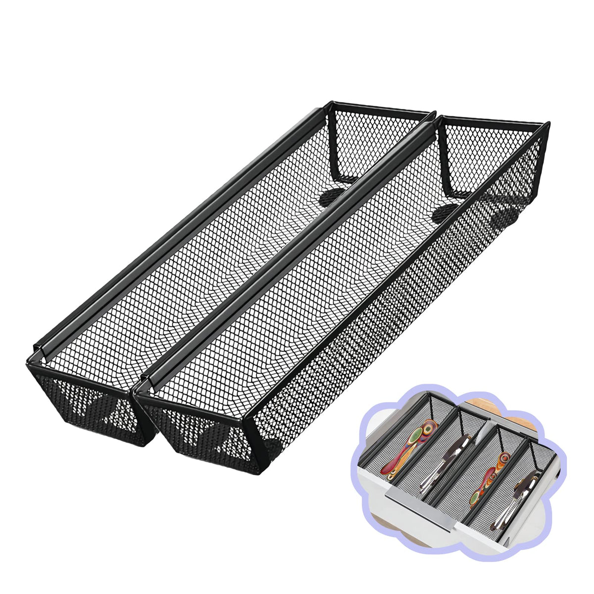 2PCS Utensil Drawer Organizer for Kitchen, Mesh silverware drawer organizer