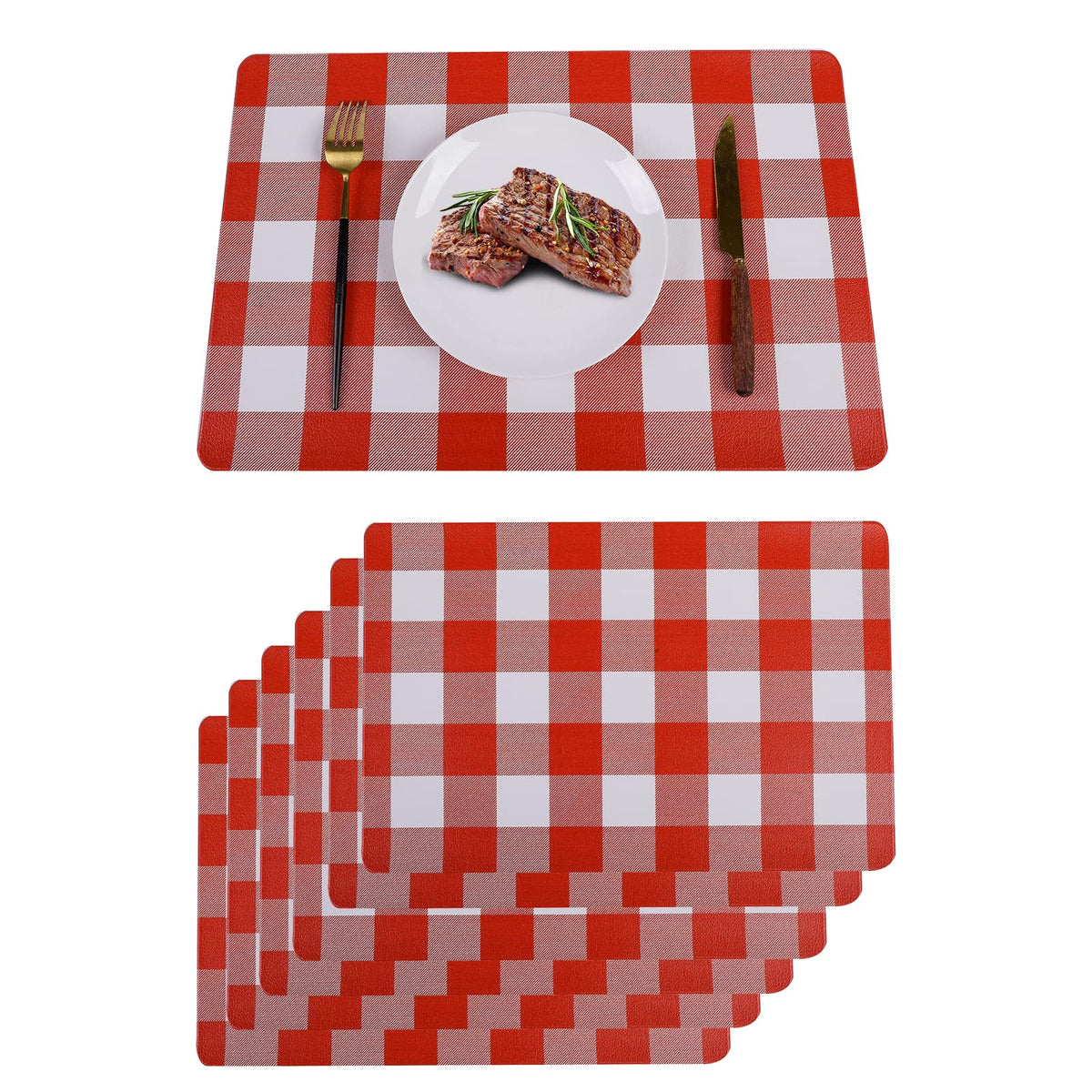 Black Placemats Indoor Set 6,Faux Leather Table Mat Waterproof