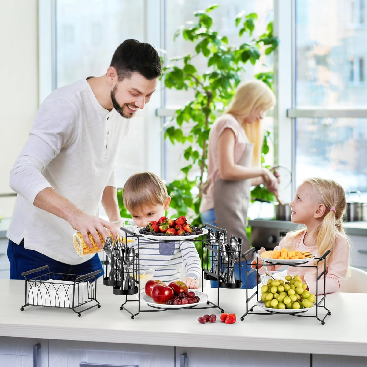Sorbus Buffet Caddy, 7-Piece 3-Tier Set, Stackable Design (Black)