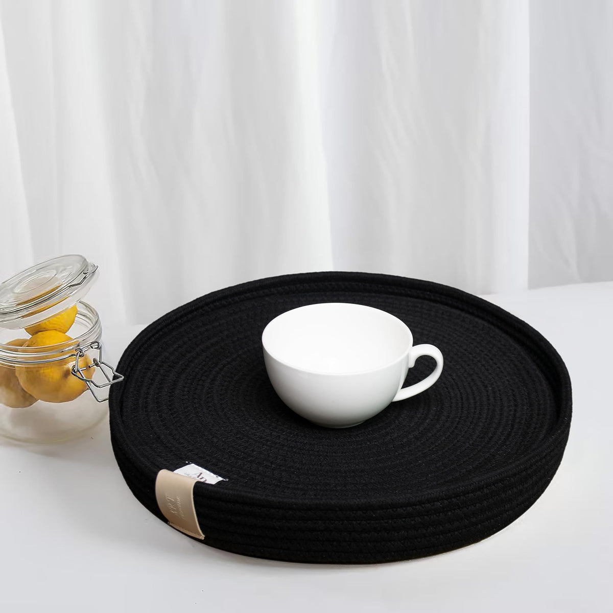9-Piece Cotton Rope Placemats, Coasters & Holder, Off White