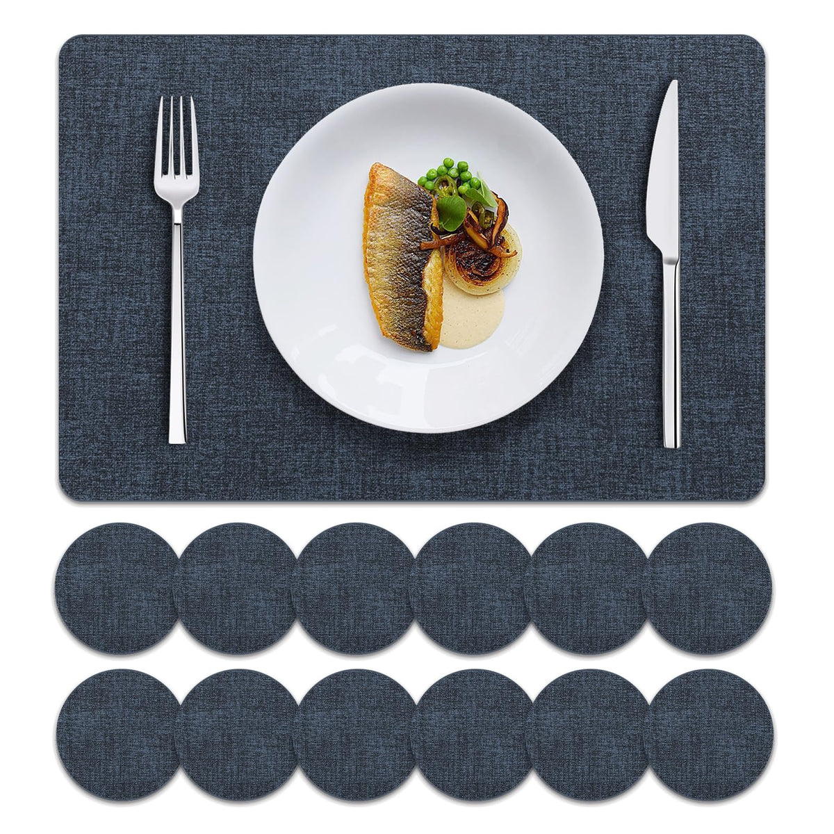 MOSAYT Placemats Set of 8, Heat Resistant Vinyl Place Mats with Coasters, Wipeable Washable 100% Waterproof Oil Proof Faux Leather Table Mats for Kitchen Dining Party Outdoor, 12" x 17", Orange
