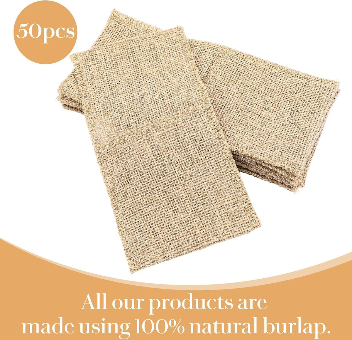 50 Pcs Natural Jute Utensils Holders, 8.8 x 4 inch Cutlery Pouch, Silverware Holder, Napkin Bag for Rustic Wedding Party Decorations