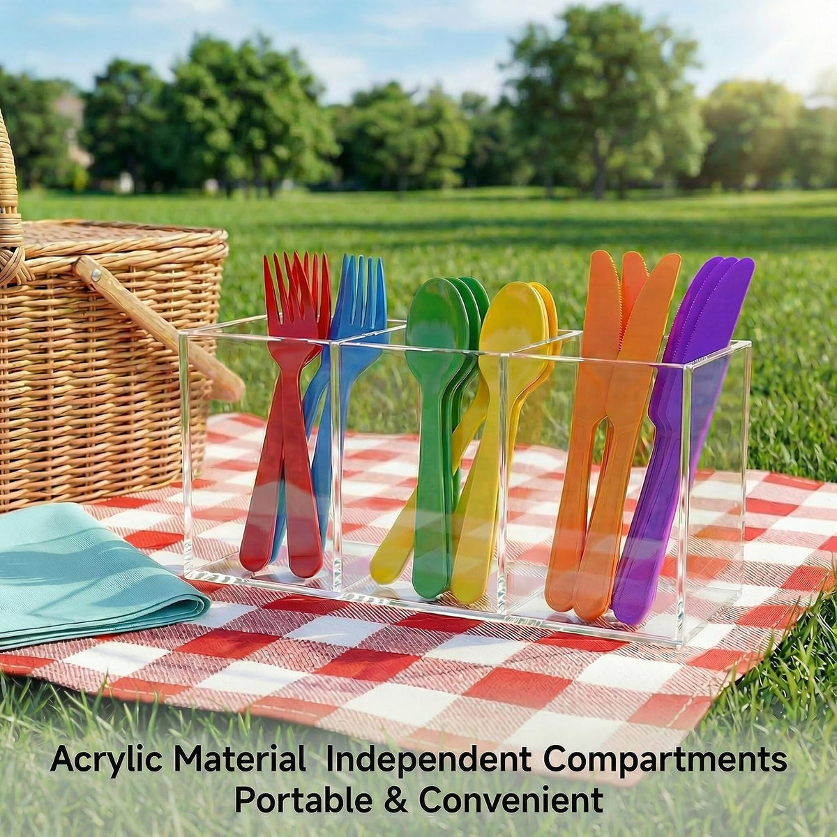 3 Section Acrylic Cutlery Organizer Countertop Utensil Holder