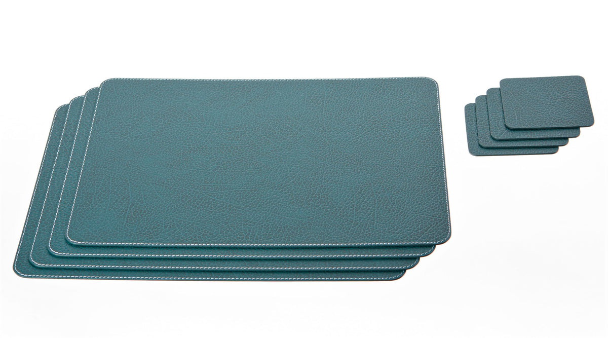 Nikalaz Set of Small Black 4 Placemats and 4 Coasters Made of Recycled Leather, Place Mats (15.7'' x 11.8'' and Coasters 3.9'' x 3.9'', Black)
