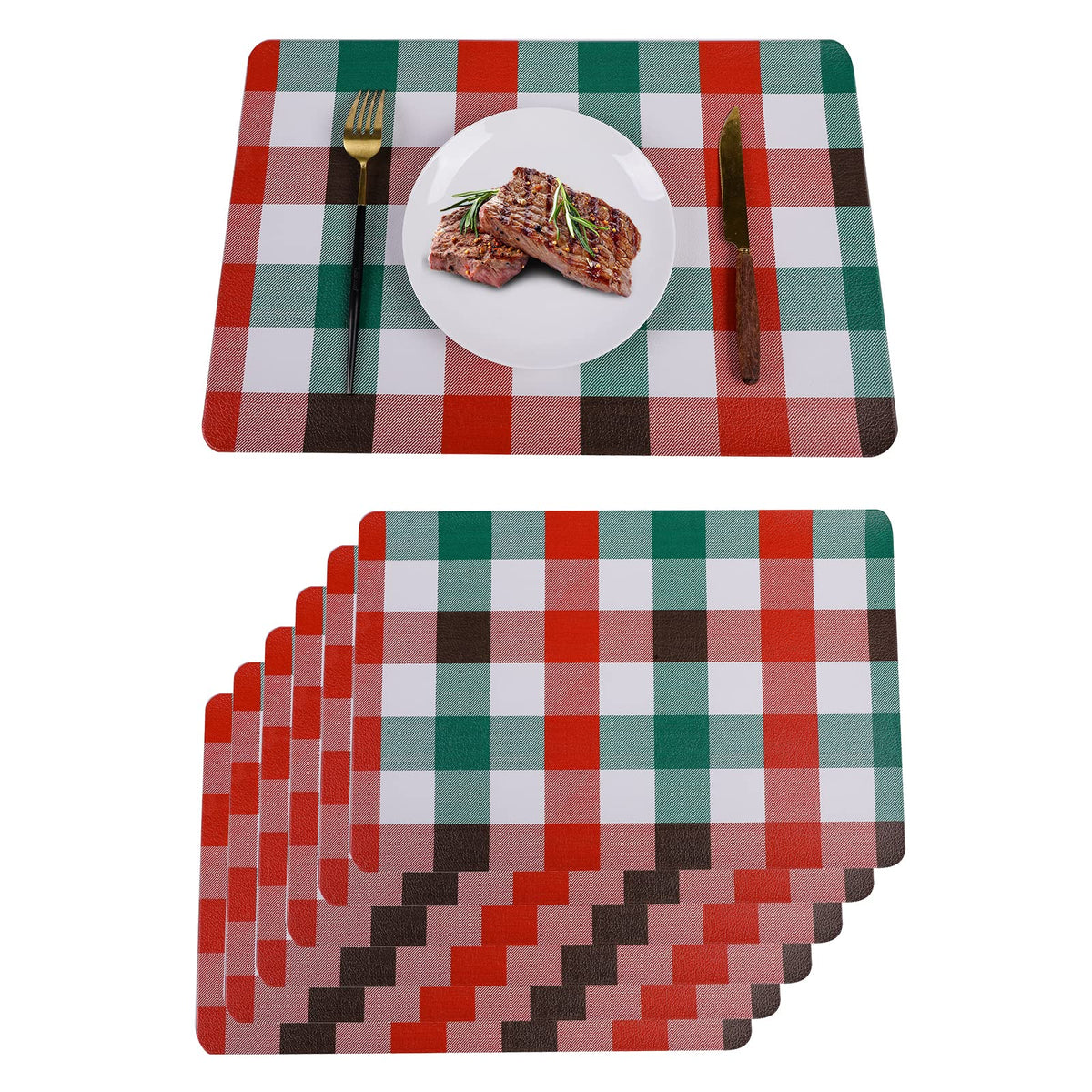Black Placemats Indoor Set 6,Faux Leather Table Mat Waterproof