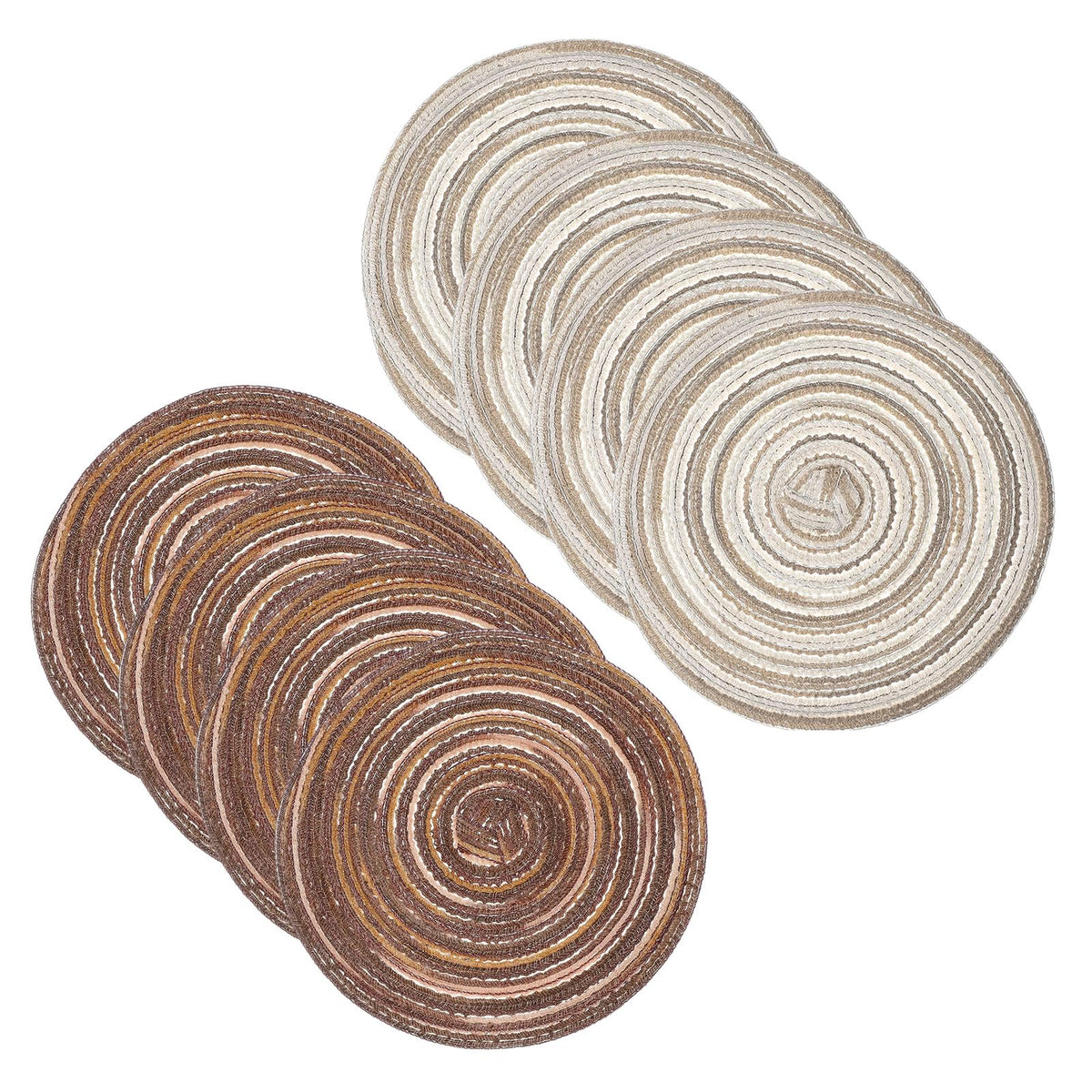 uxcell 8 Pcs Round Woven Placemats, 4.3 Inch Braided Washable Placemat Heat Resistant Decorative Place Mat for Kitchen Dining Table Countertop, Coffee/Khaki