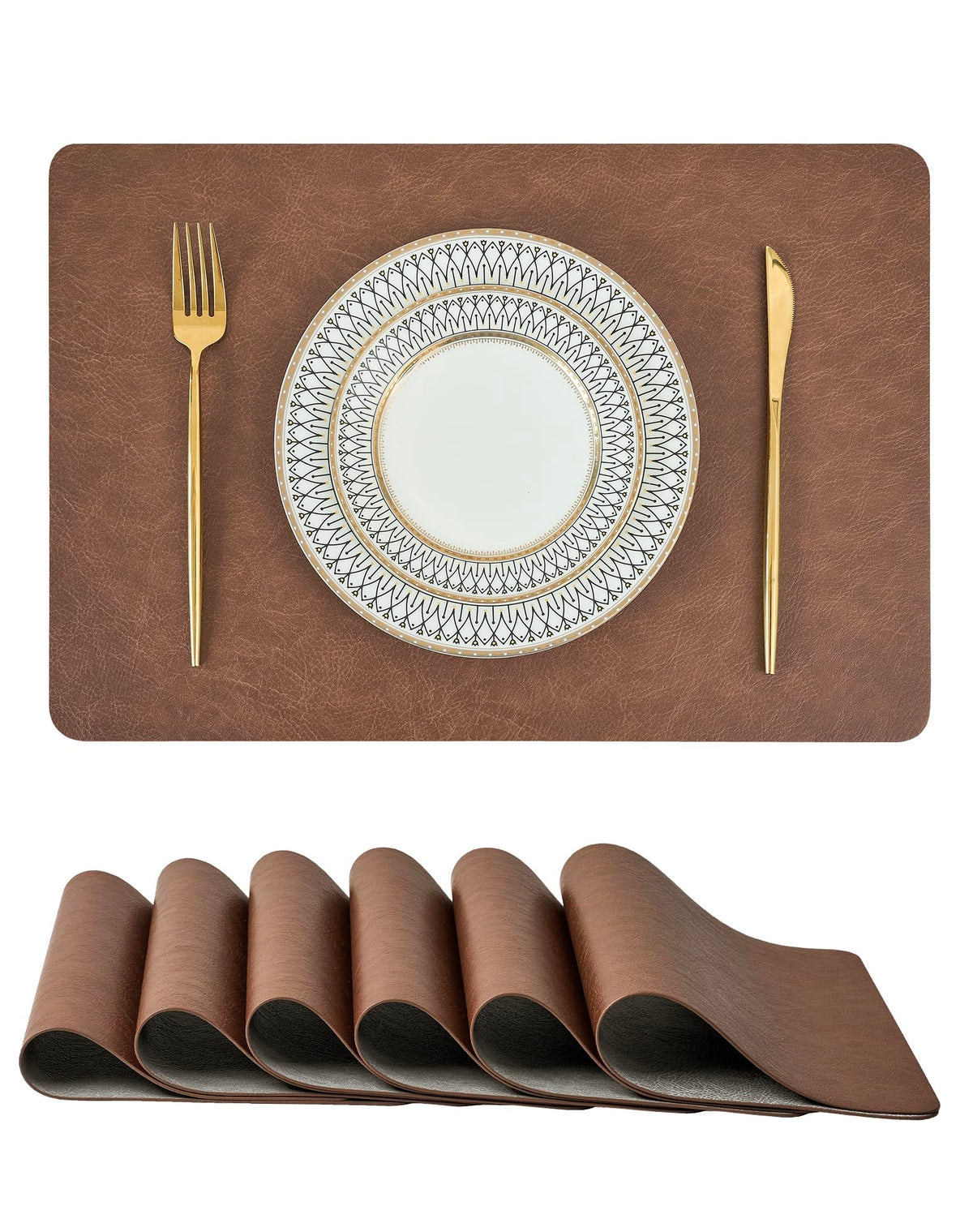 Reversible Faux Leather Placemats and Coasters Set of 4, 12x17 Inch – Hotel-Quality Heat Resistant & Waterproof Wipeable Table Mats, Non-Slip for Dining Kitchen (Mist Blue)