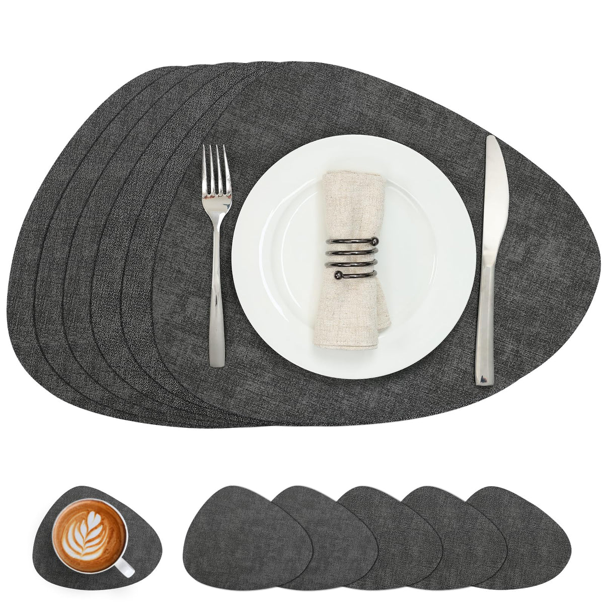 Faux Leather Placemats Set of 4, Dual Sided with Drink Coasters