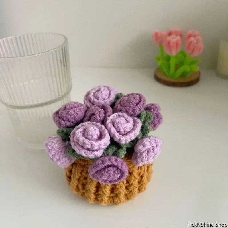 Handmade Crochet Floral Bouquet Decorative Coaster Set - 2026 Cozy Yarn-Knitted Cup Coasters for Drinks, Kitchen Drink Holder, Mom Gift, Synthetic Basic Fashion Accessory Set, Room Decor